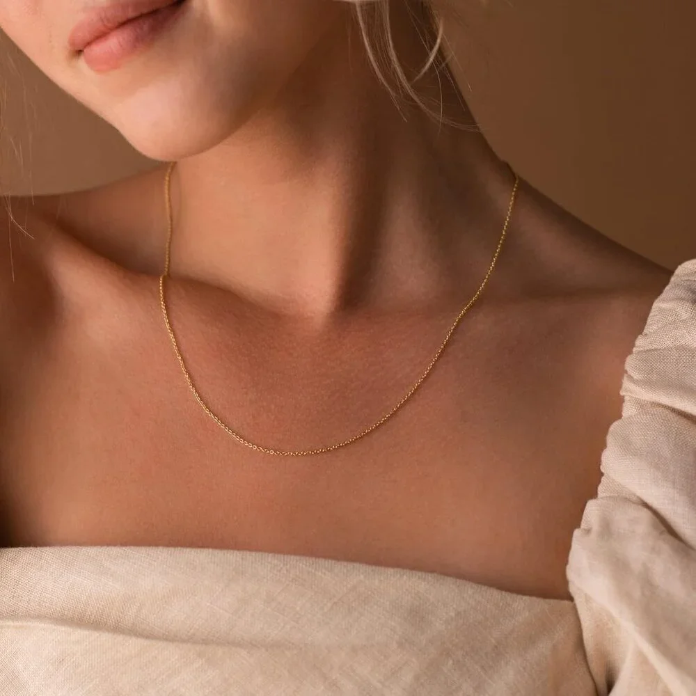 14K Gold Rolo Chain Plated 925 Silver Chain Necklace 14-20" Dainty Choker Women - Picture 4 of 7